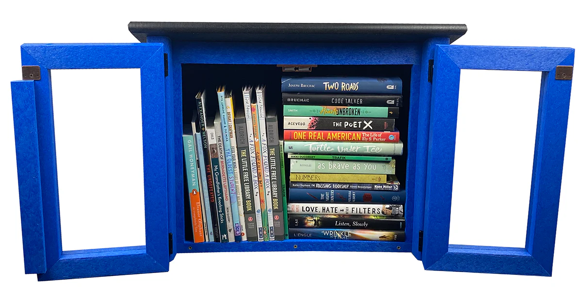 Composite Double Door Cottage Blue Little Free Library - Image 6