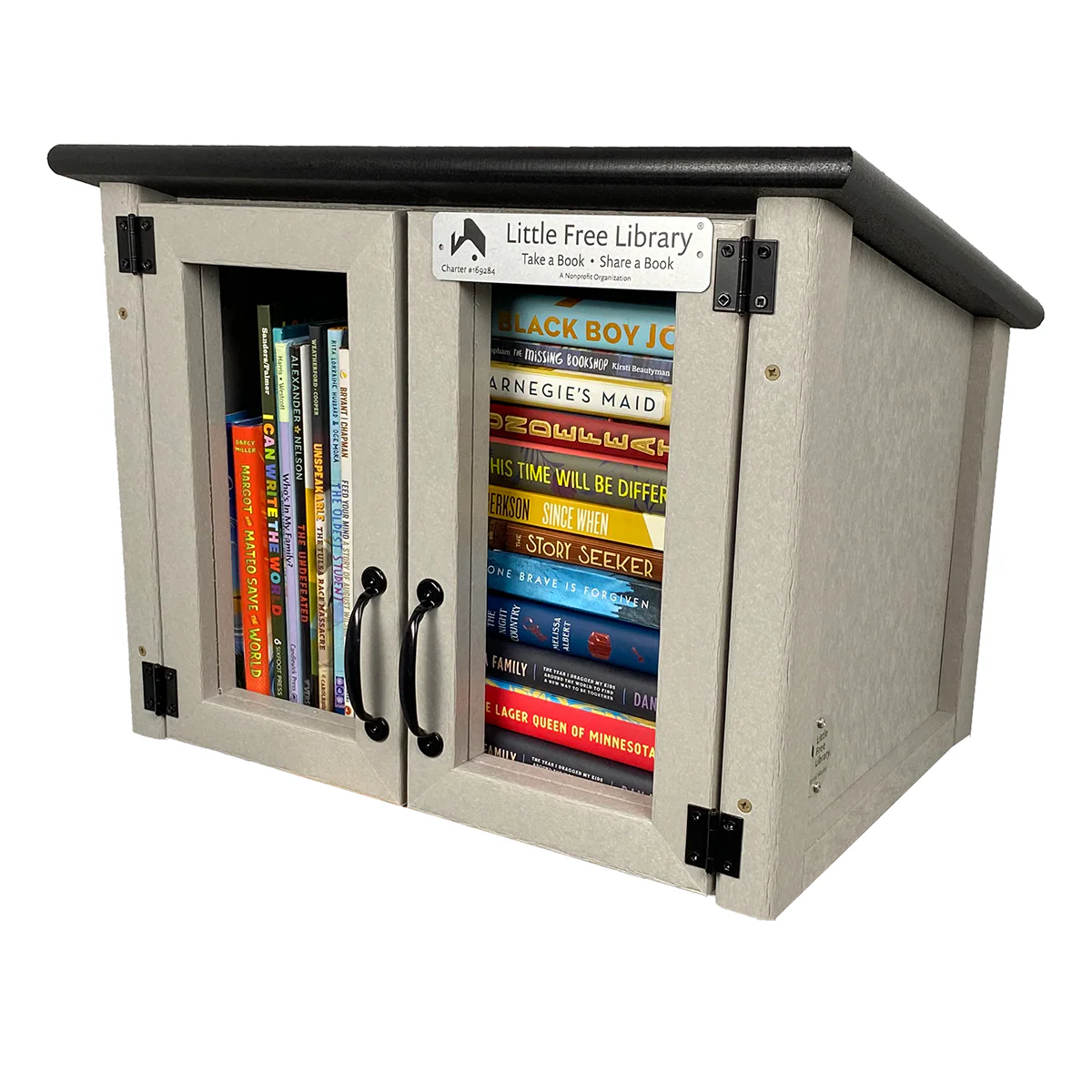 Composite Double Door Cottage Gray Little Free Library - Image 4