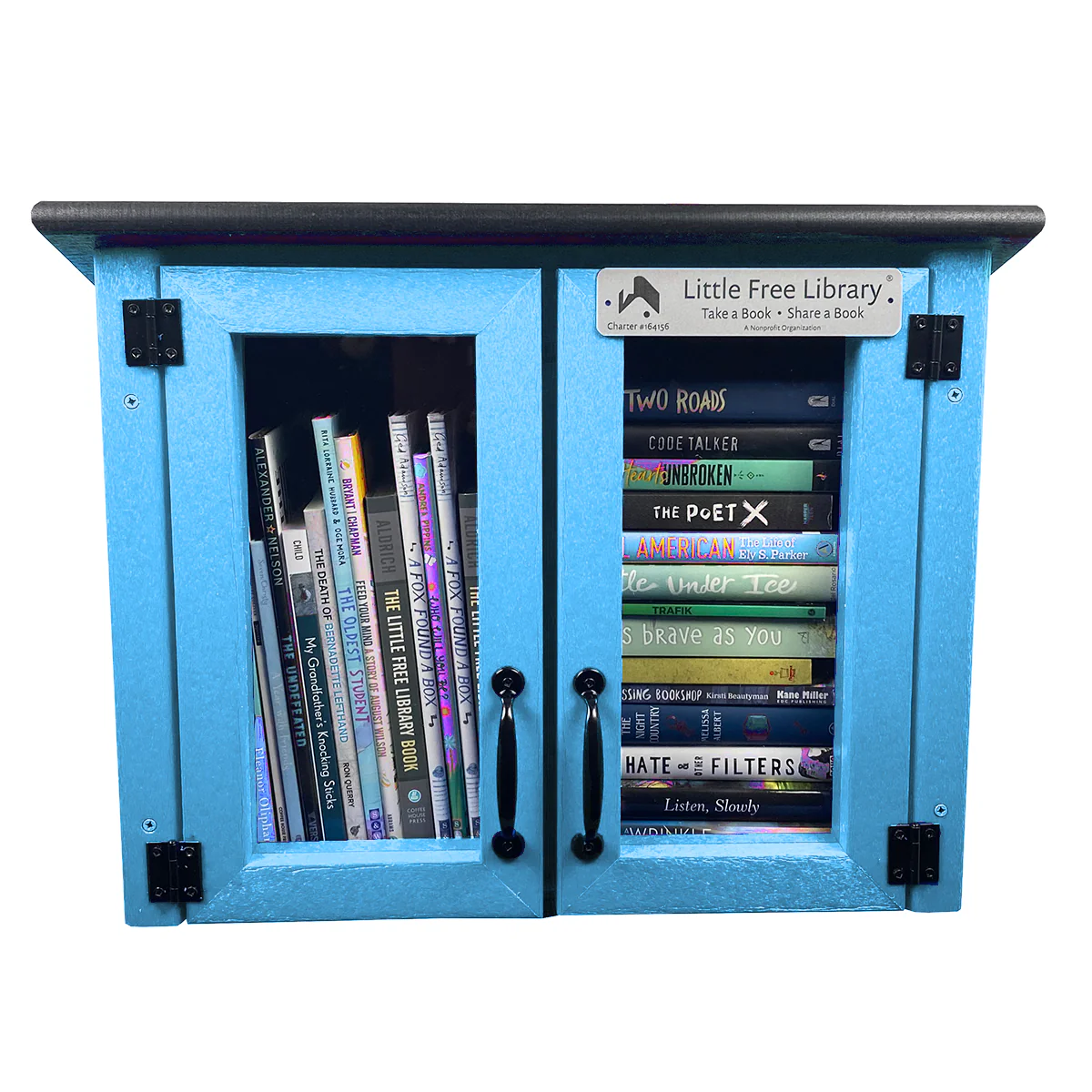 Composite Double Door Cottage Light Blue Little Free Library - Image 5