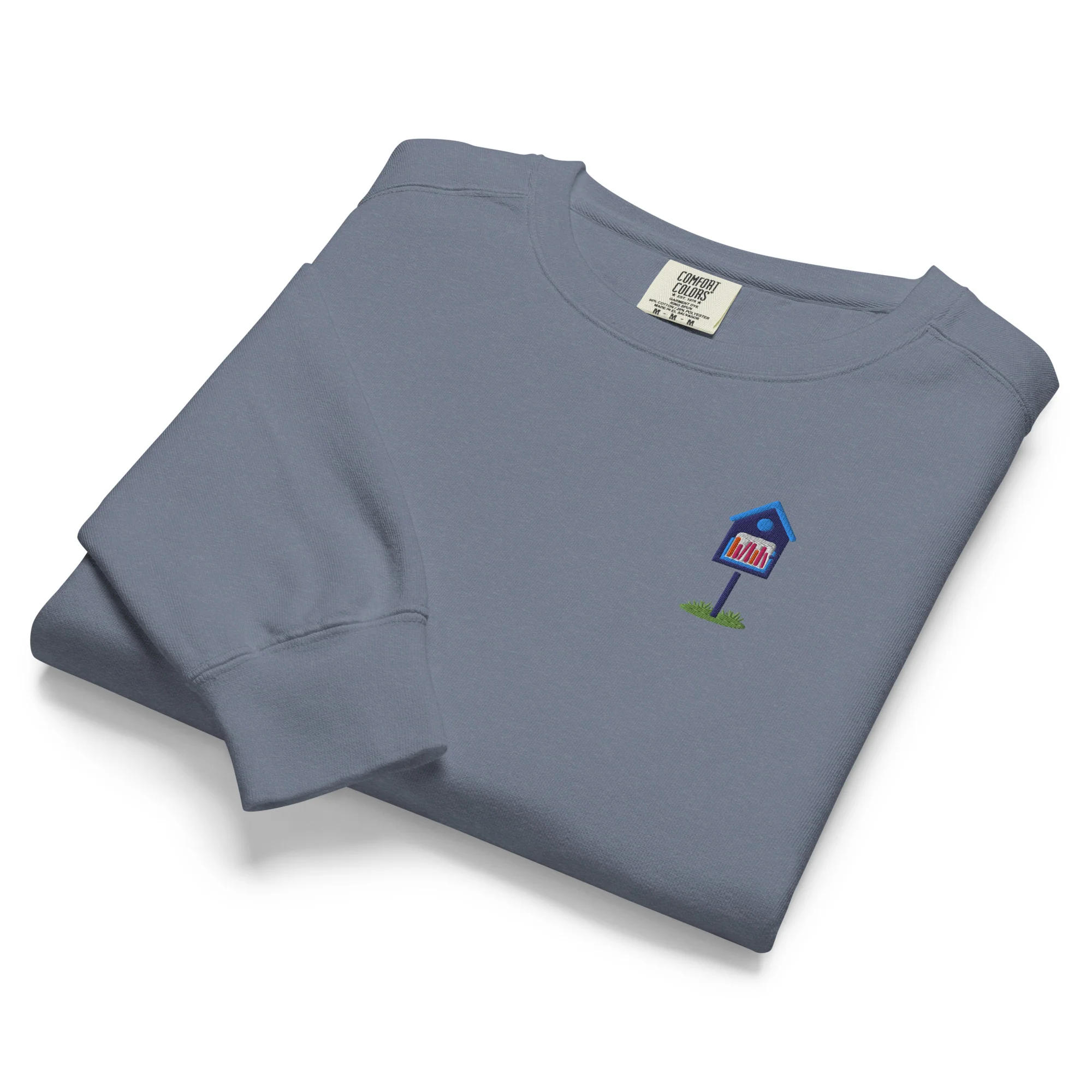 Embroidered Blue Library Crewneck Sweatshirt - Image 2