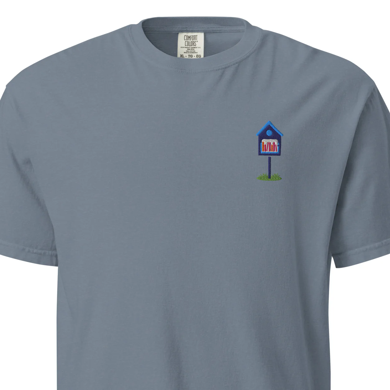 Embroidered Blue Library Heavyweight Tee - Image 6