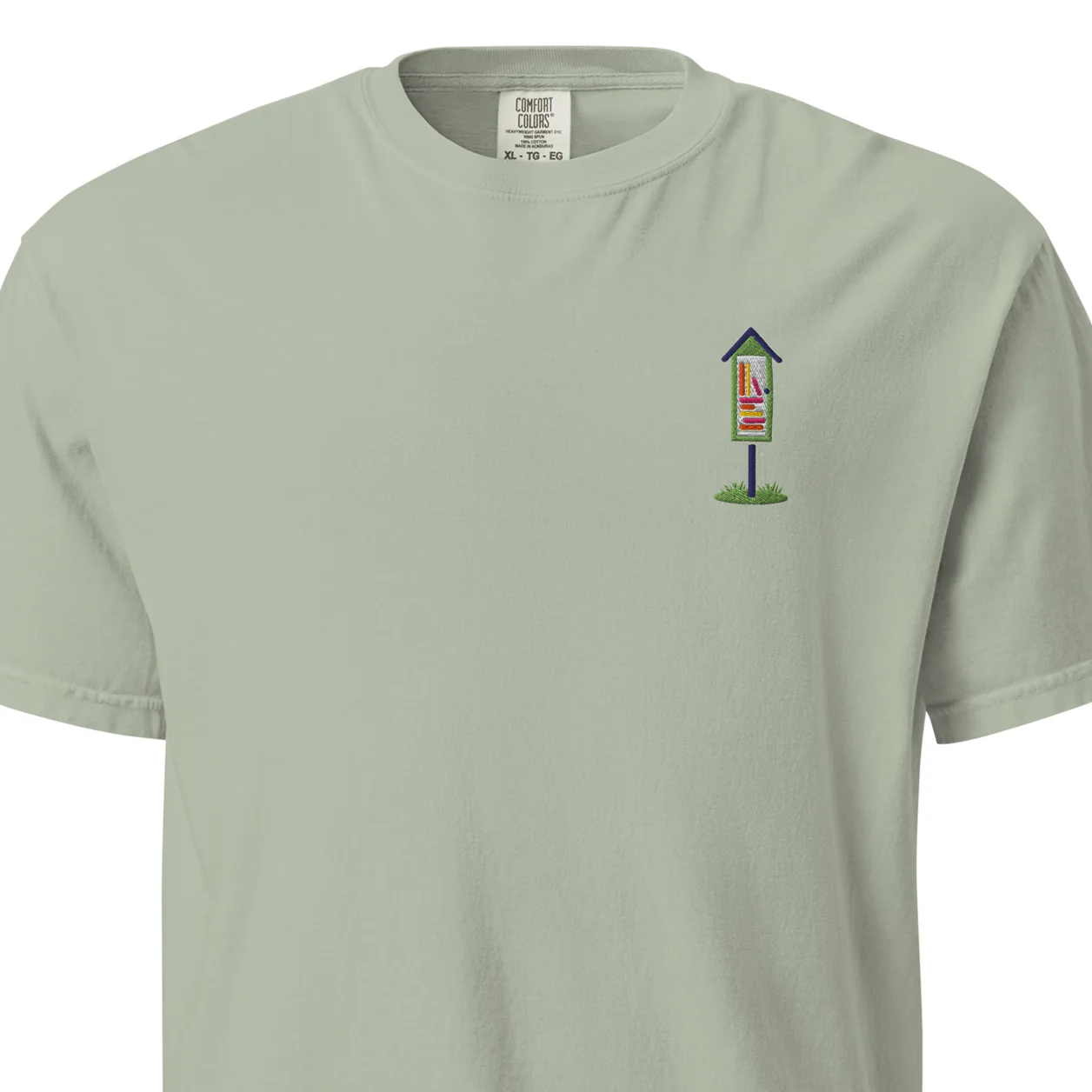 Embroidered Green Library Heavyweight Tee - Image 7