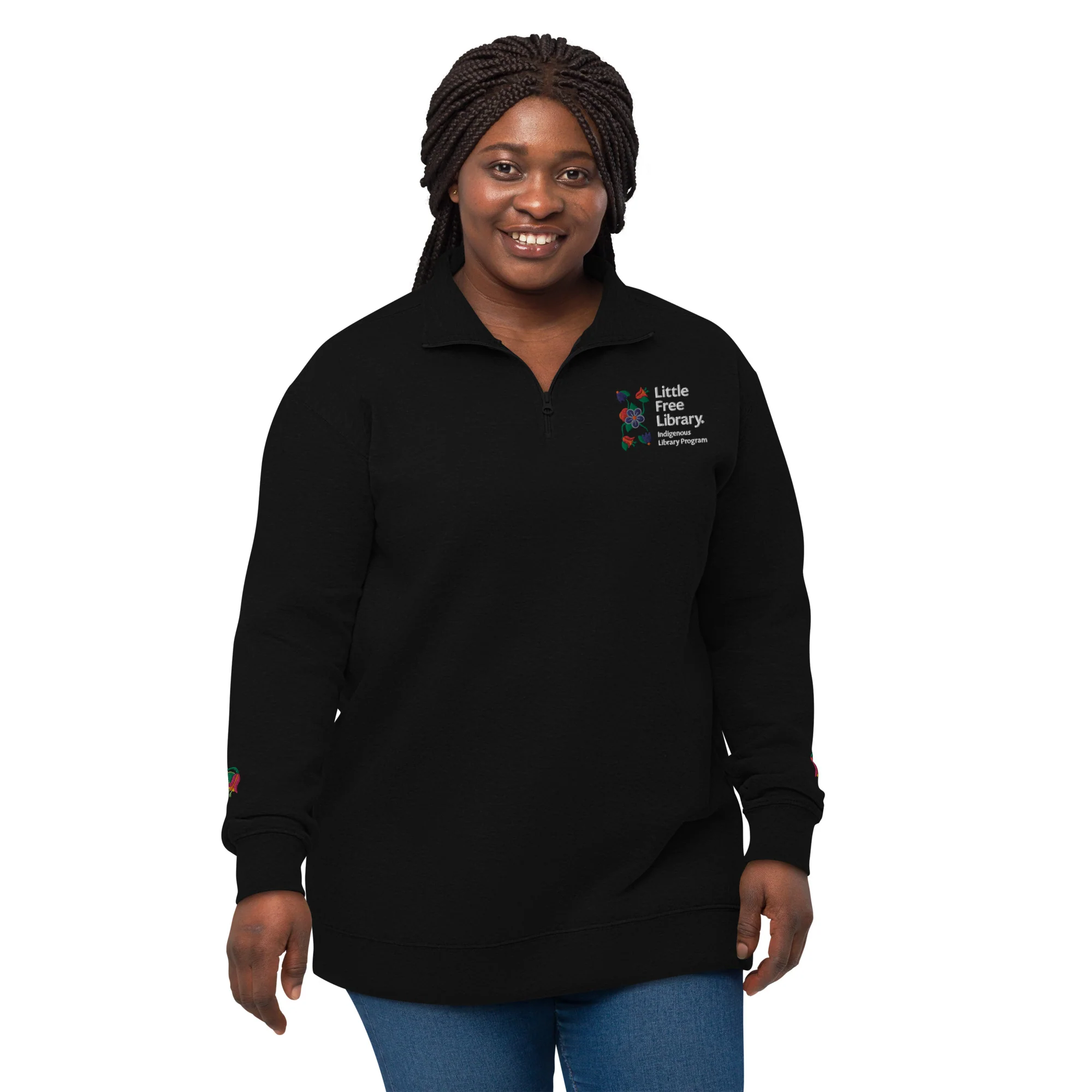 Floral-Embroidered Quarter-Zip Sweatshirt - Image 4
